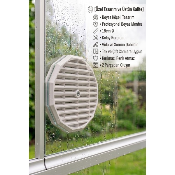 Köşeli Cam Balkon Menfezi - Şeffaf 18 Cm